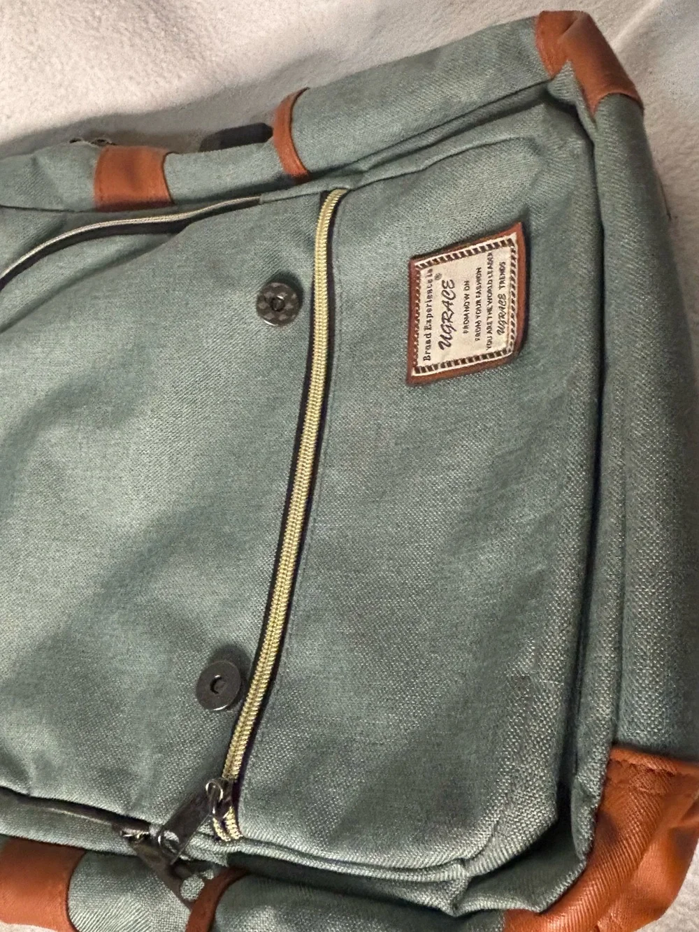 Casual Green Canvas Backpack with Brown Trim